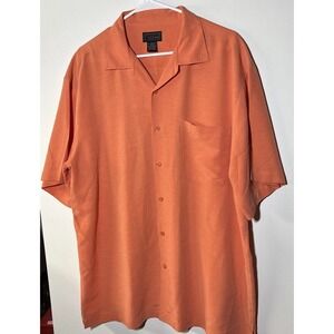 Vintage Cezani Shirt Men's Large Orange Polynosic Rayon Korea‎ Made Camp